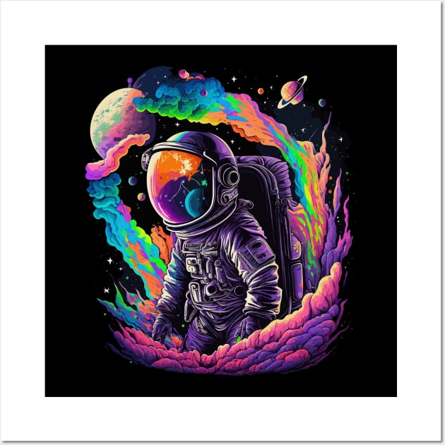 Astronaut in Space Colorful Vibrant Psychedelic Wall Art by K3rst